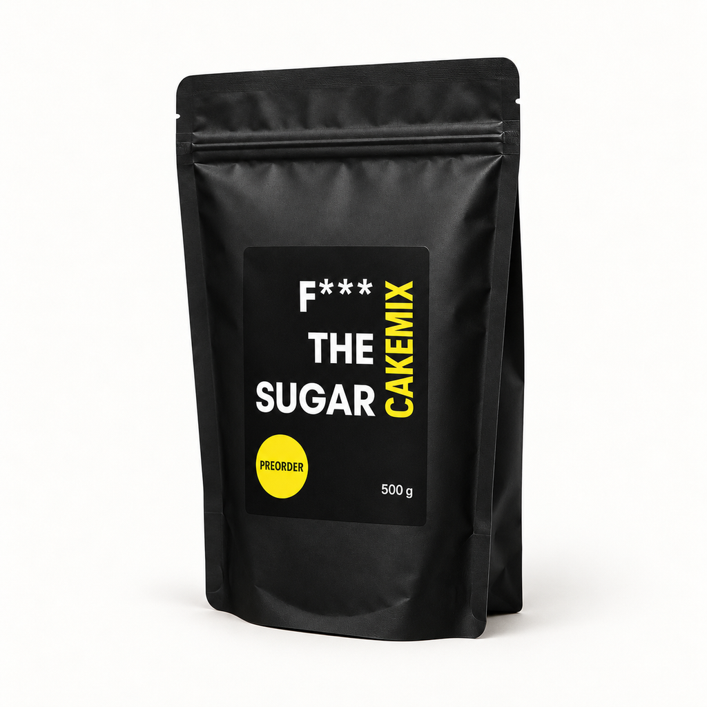 F*** THE SUGAR CakeMix – 500 g – Verpackungsmockup, Seitenansicht