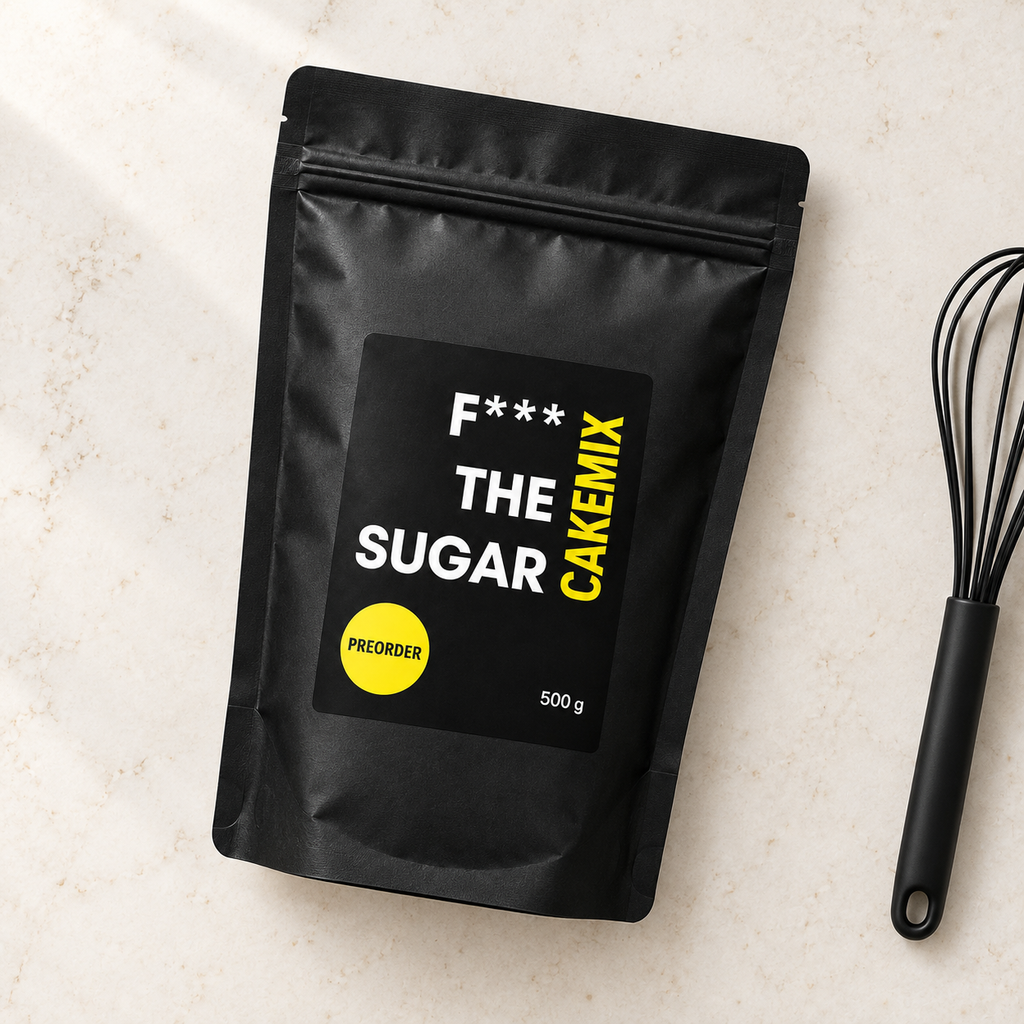 F*** THE SUGAR CakeMix – 500 g – Verpackungsmockup, Draufsicht